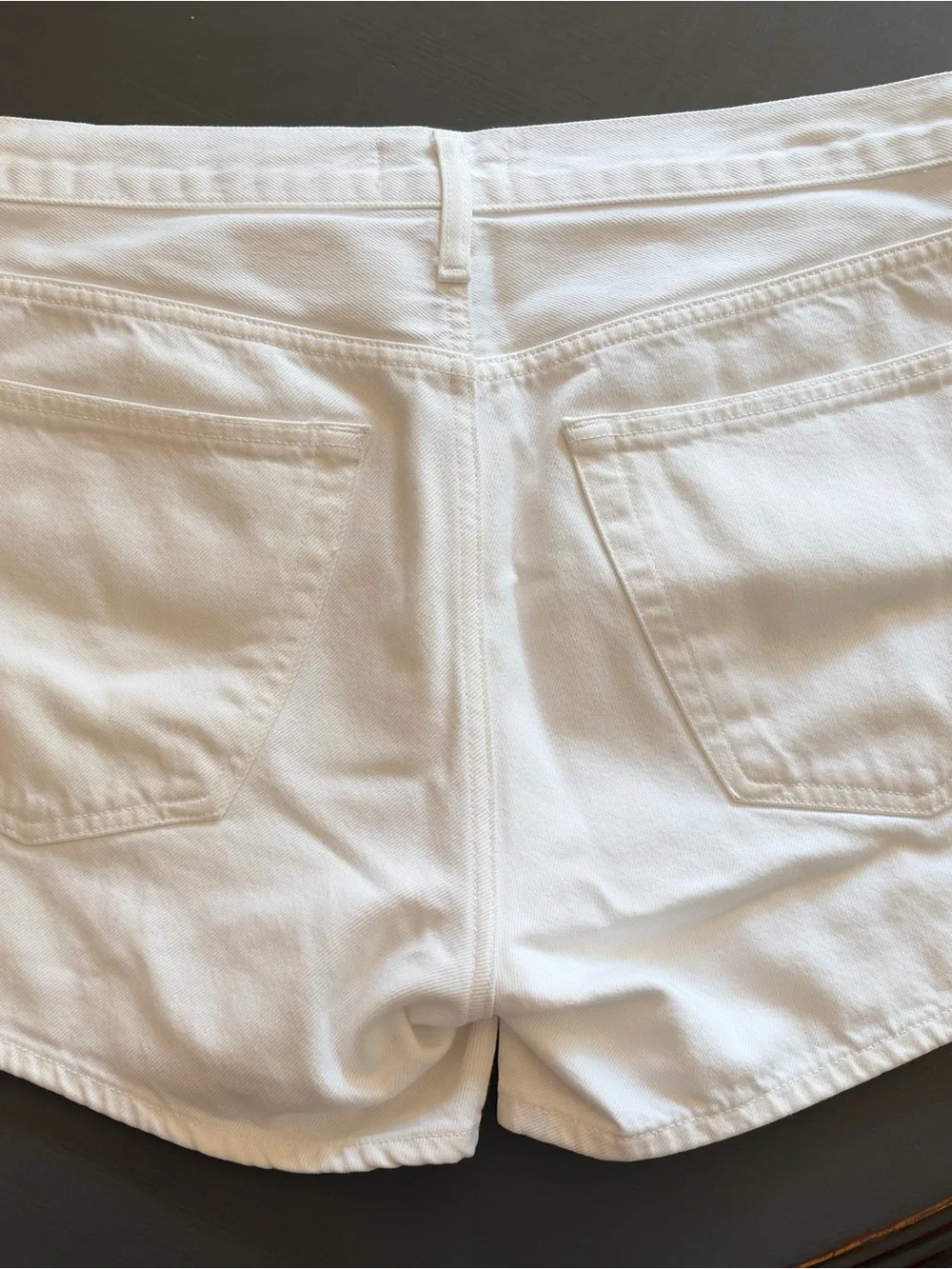 Agolde White Parker Long High-Rise Button-Fly, Finished Hem, Denim Shorts